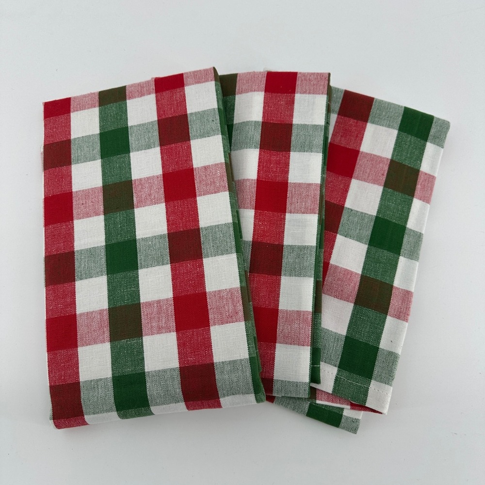 Urban Villa Red Green Buffalo Check Plaid Kitchen Towel Set of 3 Christmas 20x30